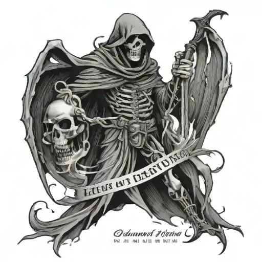 reaper with the quote though I walk through the valley of death I fear no evil, smoke around it  tattoo design idea
