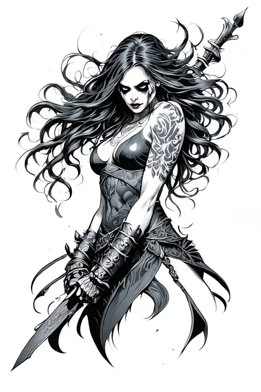 sinister female warrior tattoo design idea