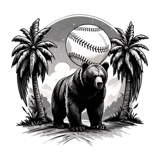 angels baseball palm trees and grizzly bear tattoo design idea