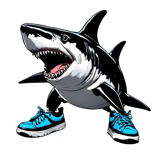 shark with blue shoes tattoo design idea
