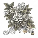 Carnation, daffodil, daisy, water lily, poppy, chrysanthemum, poinsettia flowers with vines and Medusa tattoo design idea