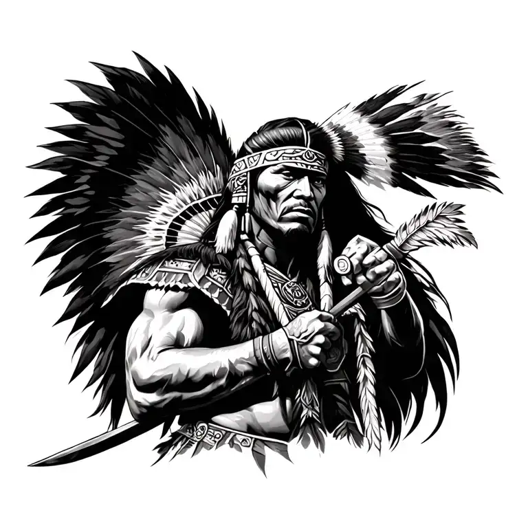 Cherokee warrior battling tattoo design idea