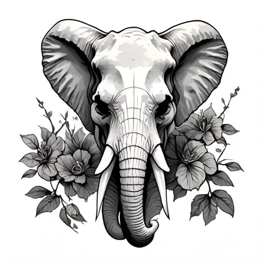elephant skull with q30j herc props behind it  tattoo design idea
