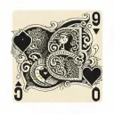 9 of hearts playing card queen tattoo design idea