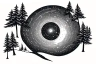 pine trees, circle, pulsar map, big dipper constellation tattoo design idea