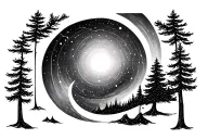 pine trees, circle, pulsar map, big dipper constellation tattoo design idea