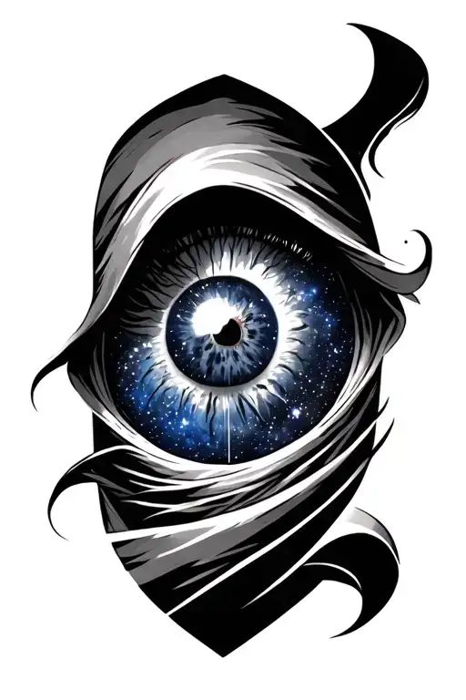 galaxy inside eye of the grim reaper tattoo design idea