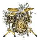 Incorporate a detailed drum set with intricate patterns inspired by Japanese art tattoo design idea