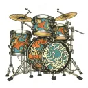 Incorporate a detailed drum set with intricate patterns inspired by Japanese art tattoo design idea