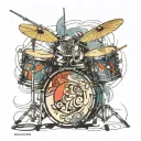 Incorporate a detailed drum set with intricate patterns inspired by Japanese art tattoo design idea