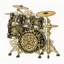 Incorporate a detailed drum set with intricate patterns inspired by Japanese art tattoo design idea