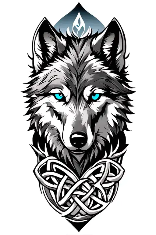 wolf with blue eyes on armor tattoo design featuring Celtic trinity knot  tattoo design idea