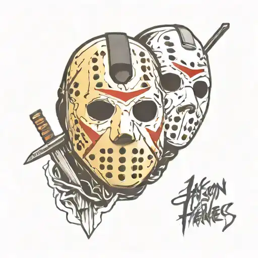 Jason voorhees mask split with Micheal myers face split tattoo design idea