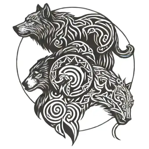 wolf and bear in harmony inspired by Stoicism tattoo design idea