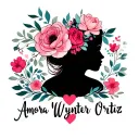 Make a tattoo design that has my grandbaby names Amora Wynter, Ortiz at the bottom big add flowers hearts and color no a tattoo design idea