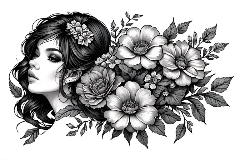 the name Kailyl Jay Pitts wrapped in flowers growing tattoo design idea