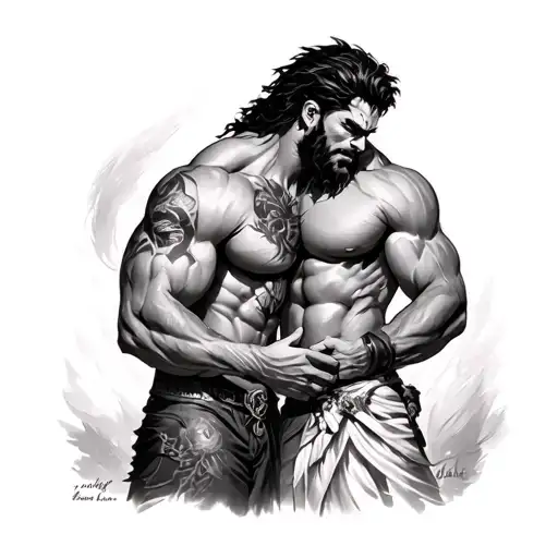 León vs Muscular Man with Alas tattoo design idea