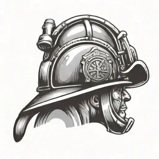 firefighter helmet resting his head tattoo design idea