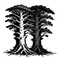 ancient alder trees- one pale, one dark - bound together at their branches and roots tattoo design idea