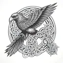 celtic knotwork, infinity symbols in center, indigenous humminbird eagle and raven tattoo design idea