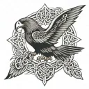 celtic knotwork, infinity symbols in center, indigenous humminbird eagle and raven tattoo design idea