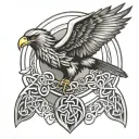 celtic knotwork, infinity symbols in center, indigenous humminbird eagle and raven tattoo design idea