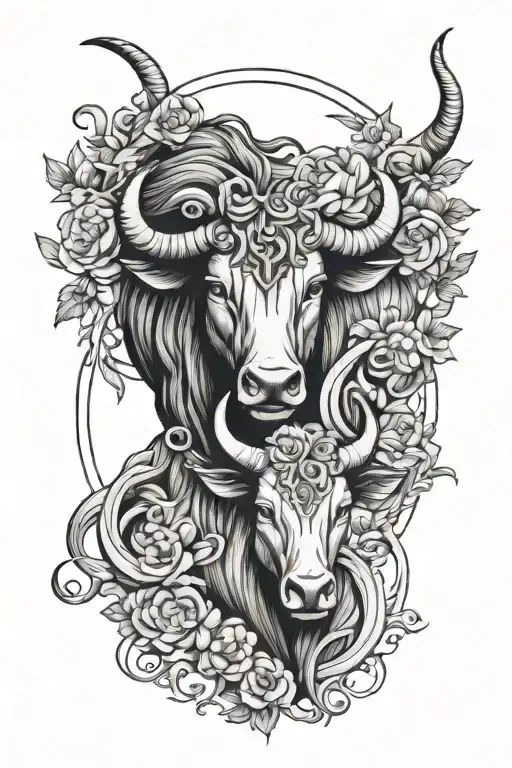 Taurus and Virgo zodiac sign tattoo design idea