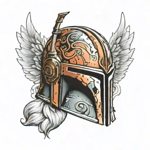 Mandalorian helmet with valyrie wings tattoo design idea