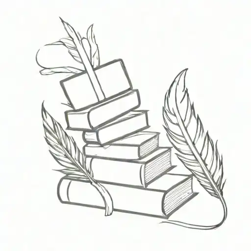 A minimalist tattoo of a feather transforming into a stack of books, representing the client's love for reading and manifesting tattoo design idea