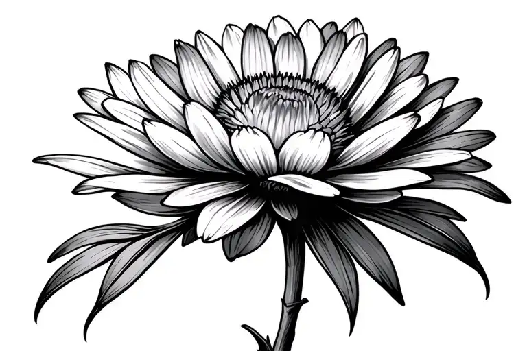 aster flower blooming with stem tattoo design idea