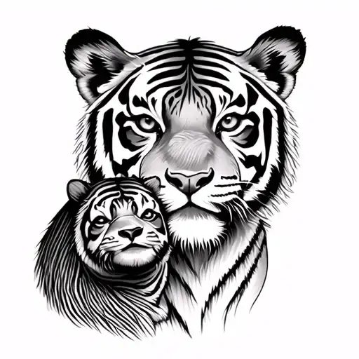 Sloth and baby tiger tattoo design idea
