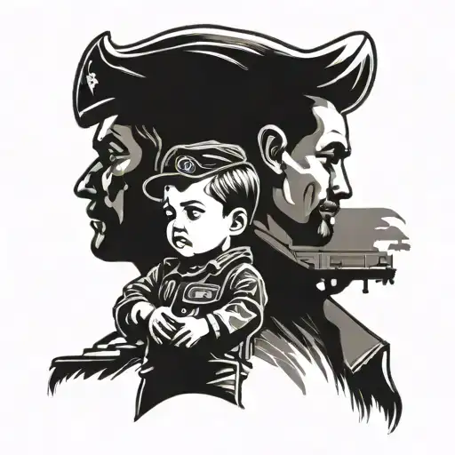 A tattoo design of a father and son silhouette, with one son in Marine uniform and the other in mechanic overalls, symbolizing your pride in your children's achievements tattoo design idea