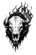 bison skull burning tattoo design idea
