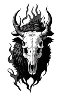 bison skull burning tattoo design idea