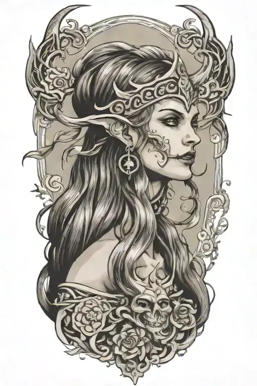 viking witch evil tattoo design idea