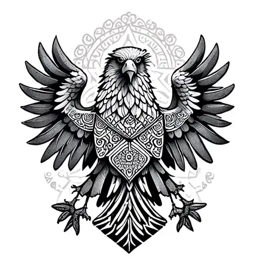 polish eagle emblem with mandala and geometeric pattern tattoo design idea
