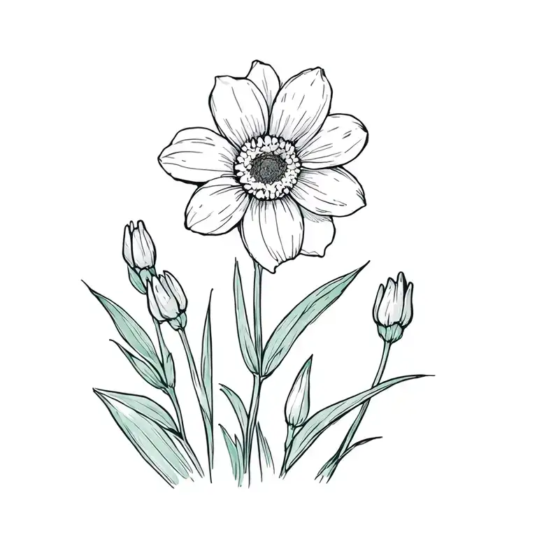 fine line small foot marigold daffodil daffodil violet daisy tattoo design idea