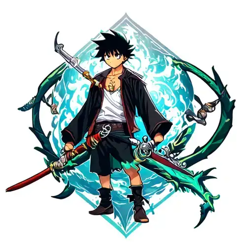 anime one piece, demon slayer, hunter x hunter tattoo design idea