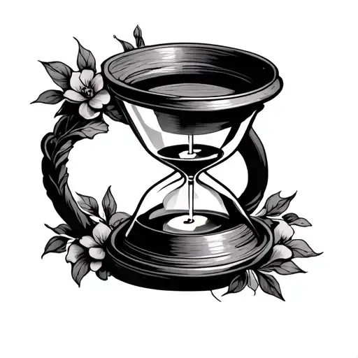 I want a tattoo with a hourglass which has memento mori and memento vivere on the forearm, not minimalist, style semi tr tattoo design idea