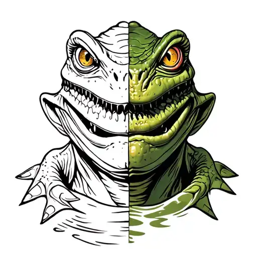 gill from creature from the black lagoon, half in color and half in black and white  tattoo design idea