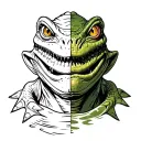 gill from creature from the black lagoon, half in color and half in black and white  tattoo design idea