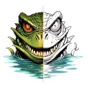 gill from creature from the black lagoon, half in color and half in black and white  tattoo design idea