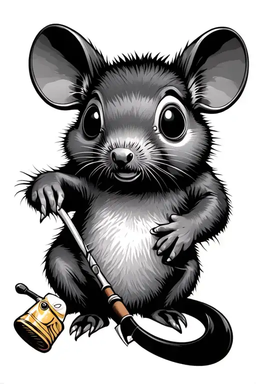 mole animal hold fishing rod  tattoo design idea