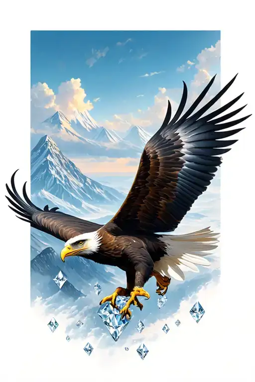 eagle flying on landscape with diamonds tattoo design idea