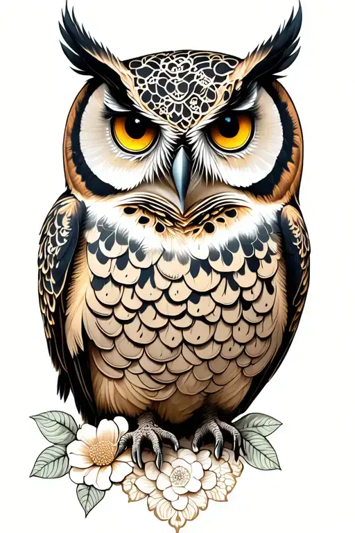 floral lace with owl   tattoo design idea