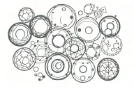 5 equal spheres with symbols representing : family, love, myself, friends, work tattoo design idea