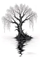 willow tree branches dipping into water sketch style tattoo tattoo design idea