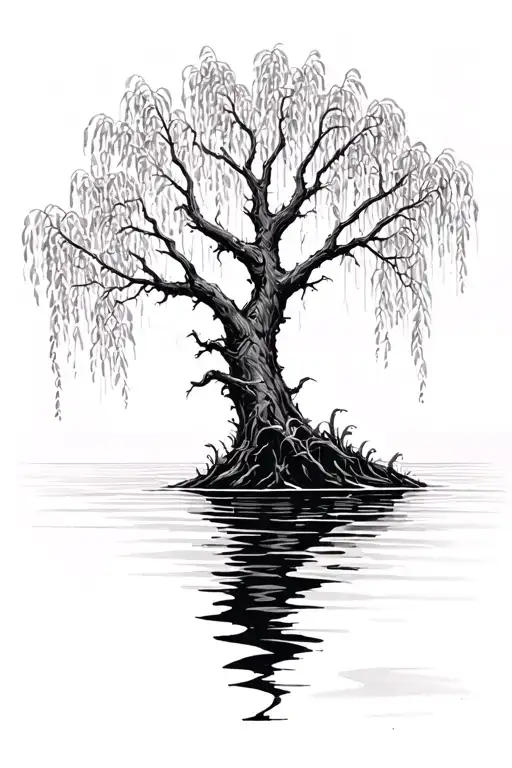 willow tree branches dipping into water sketch style tattoo tattoo design idea