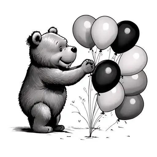 classic old pooh bear letting go of a bunch of balloons tattoo design idea