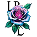 Rose, initials LR, cancer sign, rises and persevere, aesthetic, lucky tattoo design idea